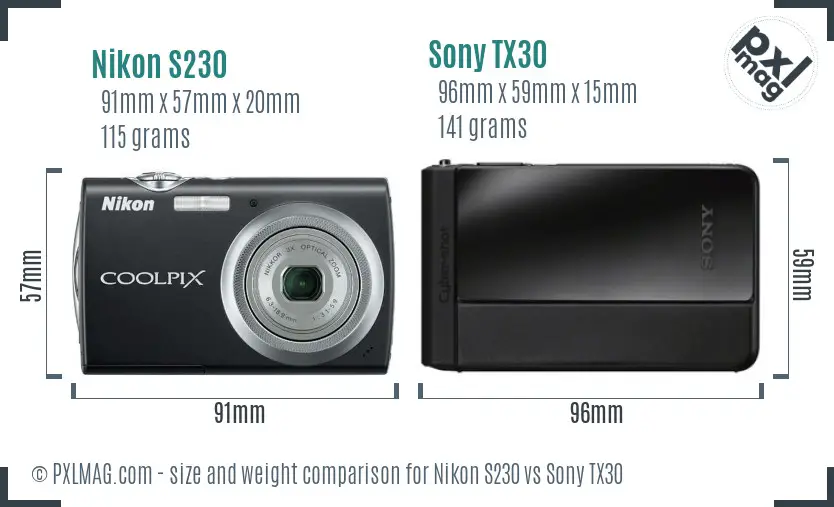 Nikon S230 vs Sony TX30 size comparison