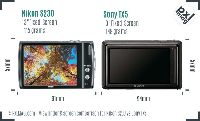 Nikon S230 vs Sony TX5 Screen and Viewfinder comparison