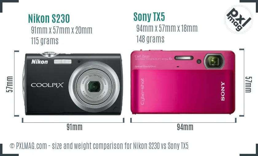 Nikon S230 vs Sony TX5 size comparison