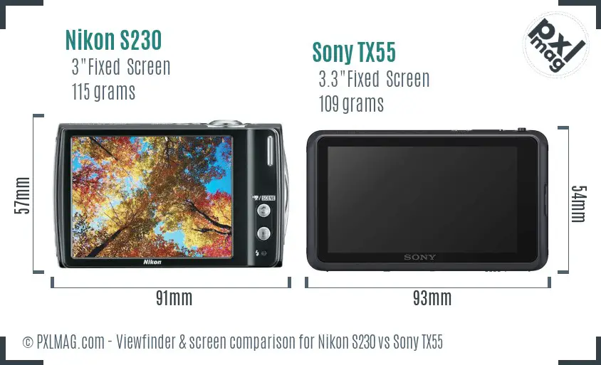 Nikon S230 vs Sony TX55 Screen and Viewfinder comparison