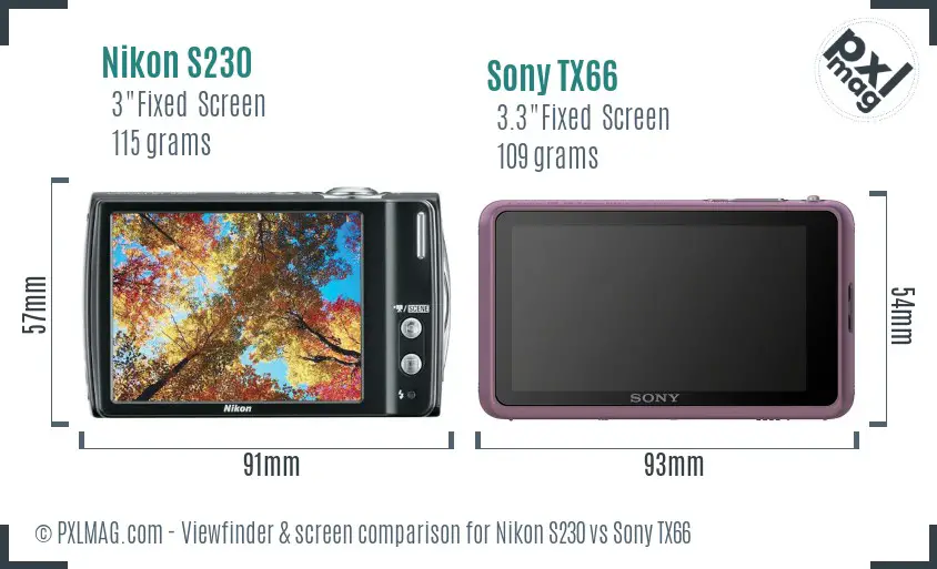 Nikon S230 vs Sony TX66 Screen and Viewfinder comparison