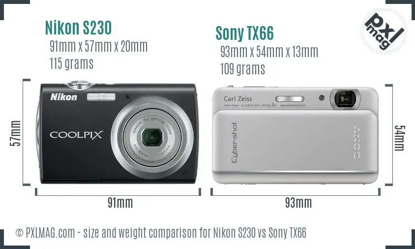 Nikon S230 vs Sony TX66 size comparison