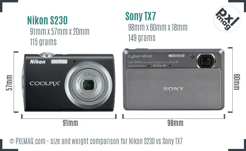 Nikon S230 vs Sony TX7 size comparison