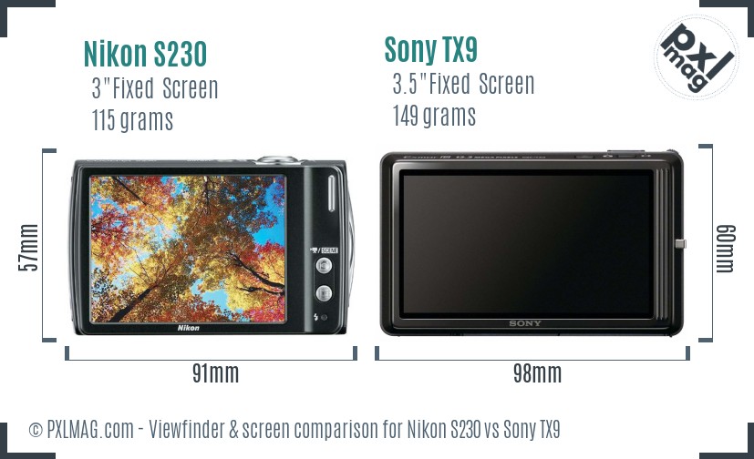 Nikon S230 vs Sony TX9 Screen and Viewfinder comparison