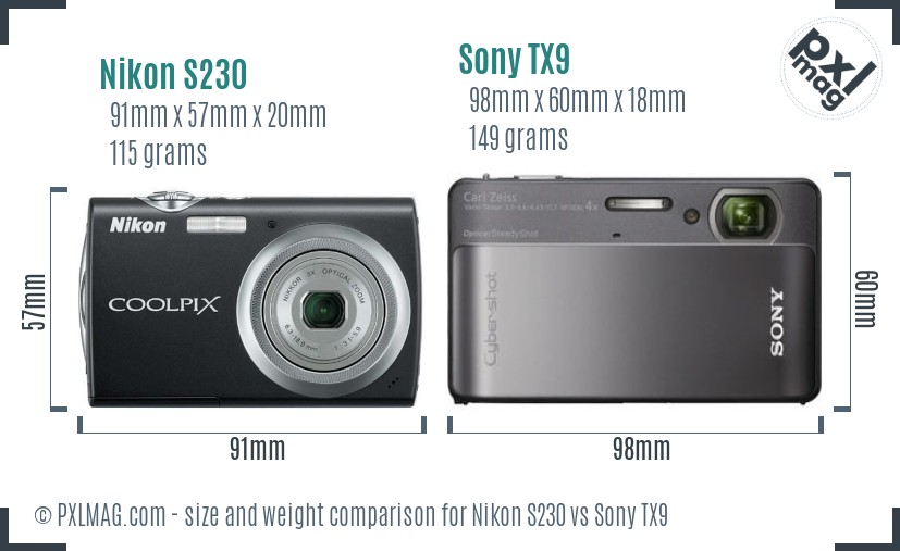 Nikon S230 vs Sony TX9 size comparison