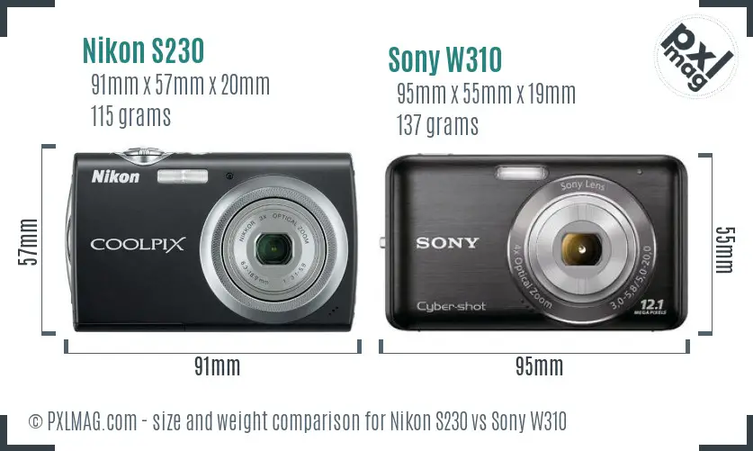 Nikon S230 vs Sony W310 size comparison