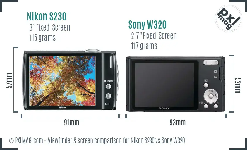Nikon S230 vs Sony W320 Screen and Viewfinder comparison Nikon S230 vs Sony W320 Screen and Viewfinder comparison