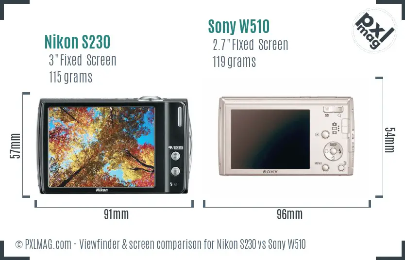 Nikon S230 vs Sony W510 Screen and Viewfinder comparison Nikon S230 vs Sony W510 Screen and Viewfinder comparison