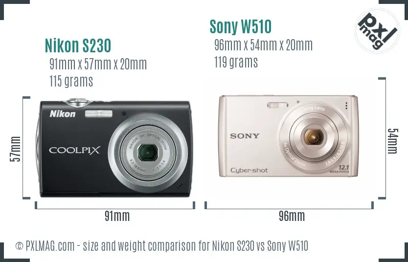 Nikon S230 vs Sony W510 size comparison Nikon S230 vs Sony W510 size comparison