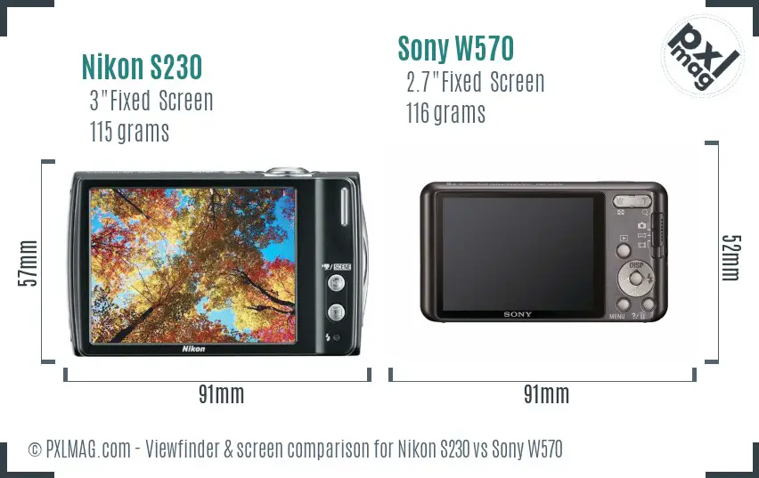 Nikon S230 vs Sony W570 Screen and Viewfinder comparison