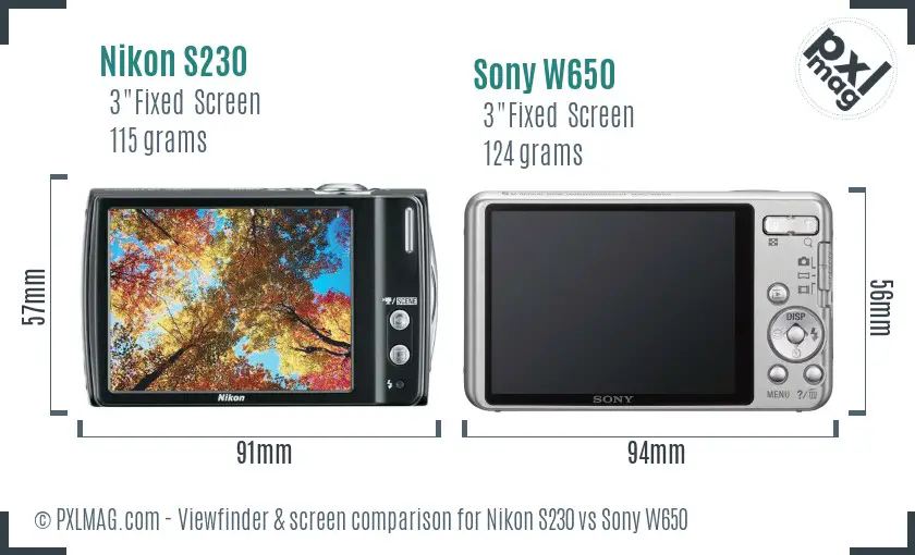 Nikon S230 vs Sony W650 Screen and Viewfinder comparison