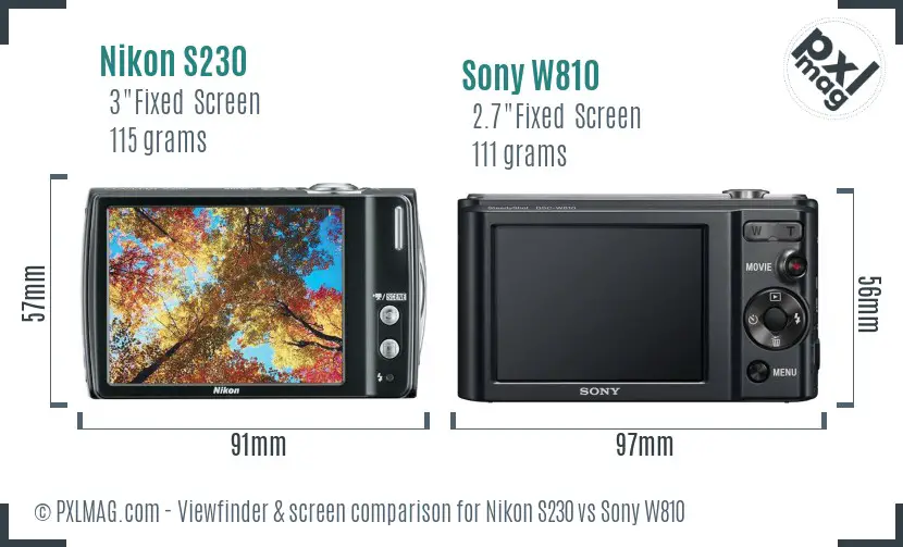 Nikon S230 vs Sony W810 Screen and Viewfinder comparison