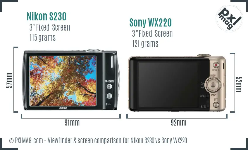 Nikon S230 vs Sony WX220 Screen and Viewfinder comparison