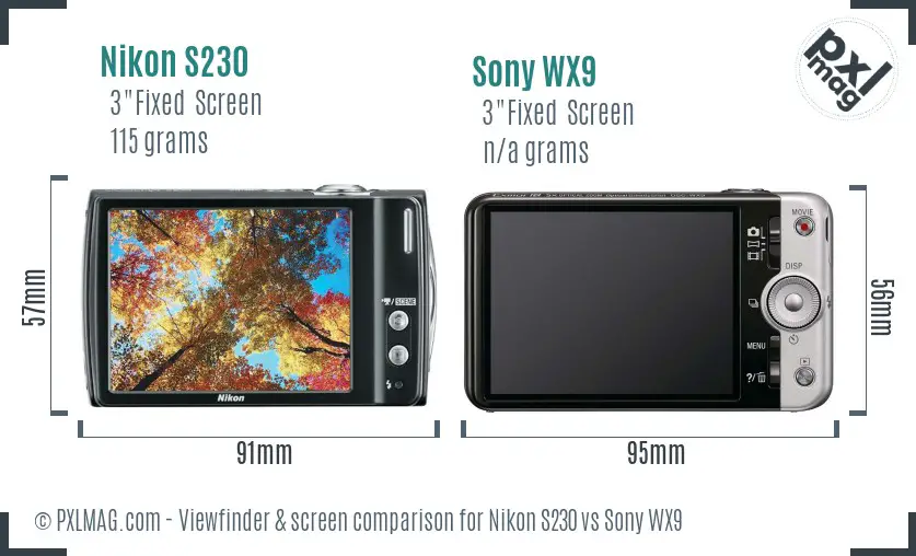 Nikon S230 vs Sony WX9 Screen and Viewfinder comparison
