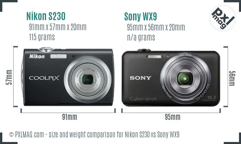 Nikon S230 vs Sony WX9 size comparison