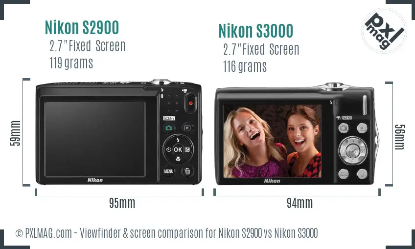 Nikon S2900 vs Nikon S3000 Screen and Viewfinder comparison