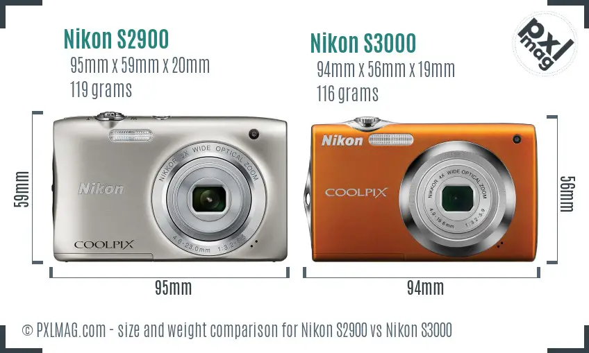 Nikon S2900 vs Nikon S3000 size comparison