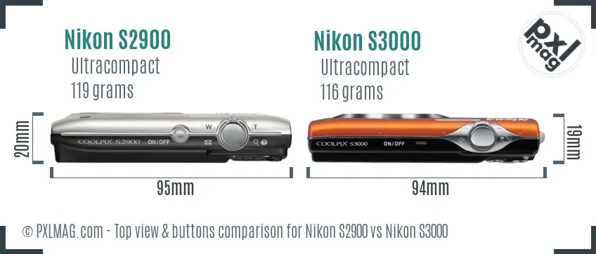 Nikon S2900 vs Nikon S3000 top view buttons comparison