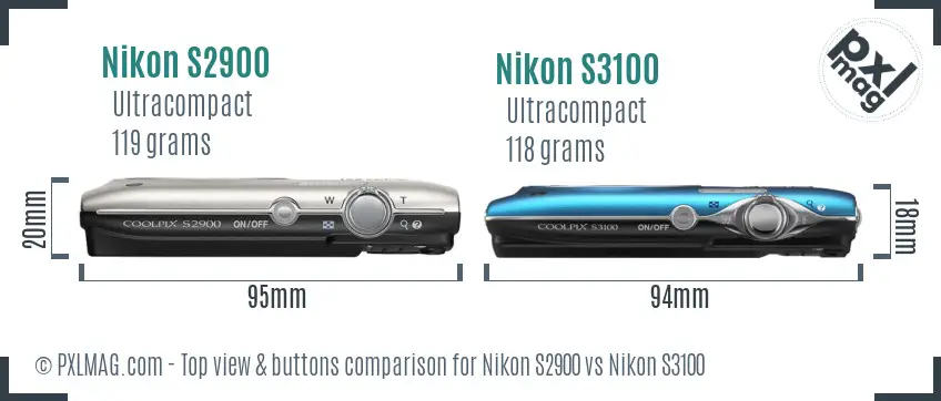 Nikon S2900 vs Nikon S3100 top view buttons comparison