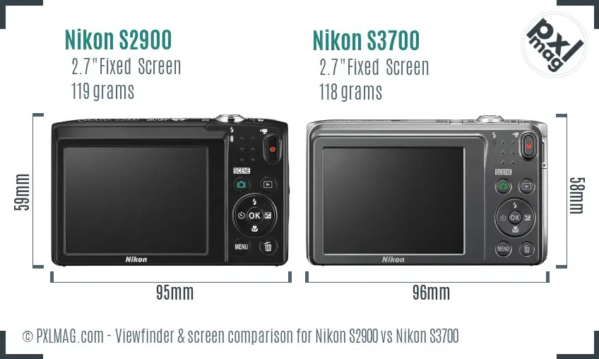 Nikon S2900 vs Nikon S3700 Screen and Viewfinder comparison
