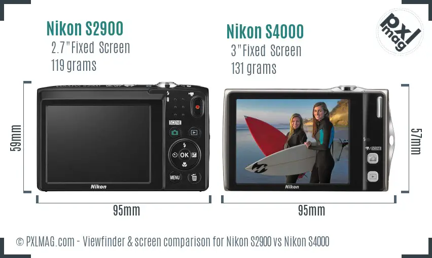 Nikon S2900 vs Nikon S4000 Screen and Viewfinder comparison