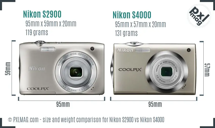 Nikon S2900 vs Nikon S4000 size comparison