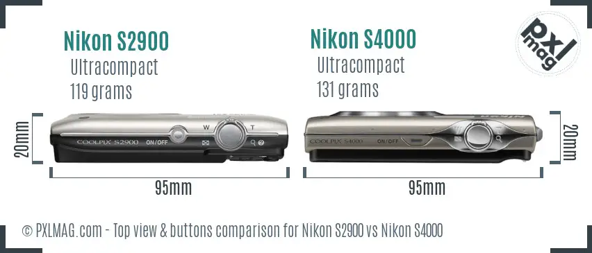 Nikon S2900 vs Nikon S4000 top view buttons comparison