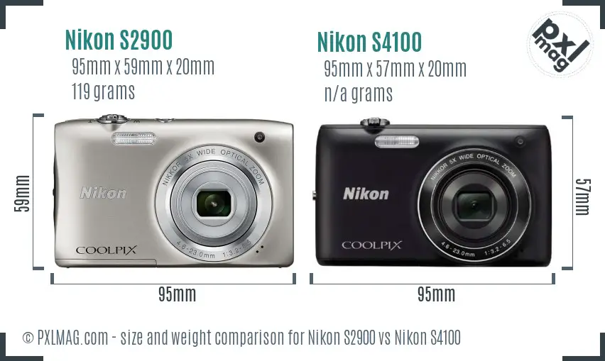 Nikon S2900 vs Nikon S4100 size comparison