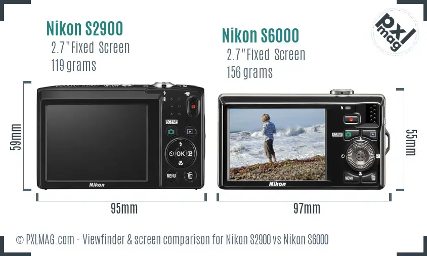Nikon S2900 vs Nikon S6000 Screen and Viewfinder comparison
