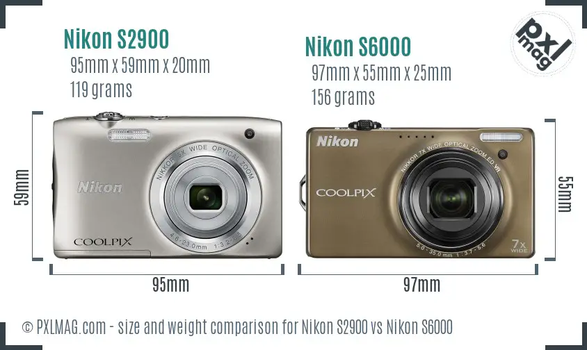 Nikon S2900 vs Nikon S6000 size comparison