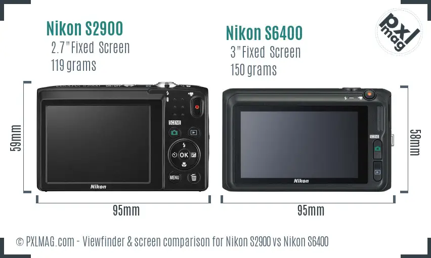 Nikon S2900 vs Nikon S6400 Screen and Viewfinder comparison