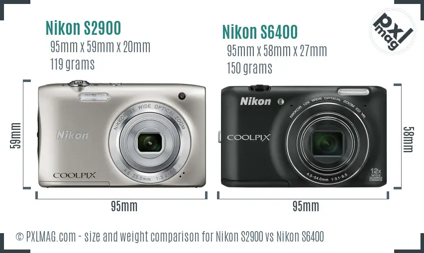 Nikon S2900 vs Nikon S6400 size comparison