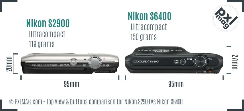 Nikon S2900 vs Nikon S6400 top view buttons comparison