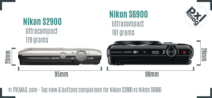 Nikon S2900 vs Nikon S6900 top view buttons comparison