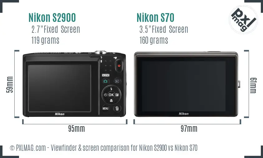 Nikon S2900 vs Nikon S70 Screen and Viewfinder comparison