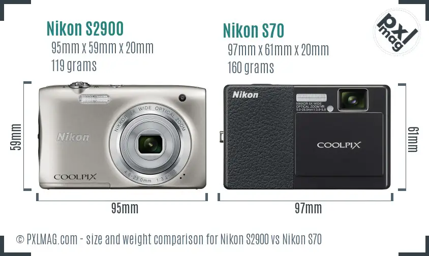 Nikon S2900 vs Nikon S70 size comparison