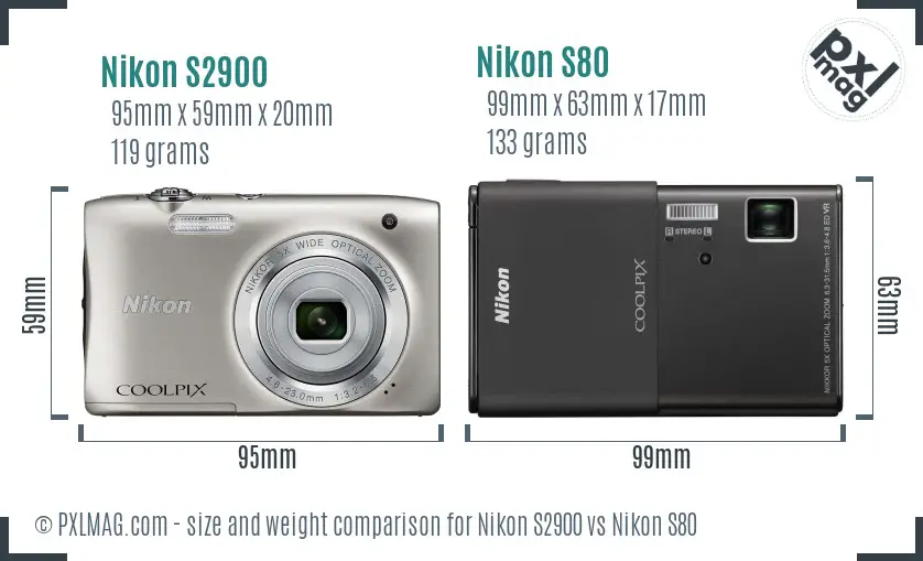 Nikon S2900 vs Nikon S80 size comparison