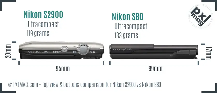 Nikon S2900 vs Nikon S80 top view buttons comparison