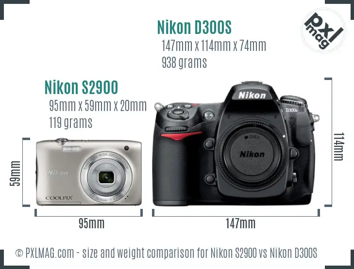 Nikon S2900 vs Nikon D300S size comparison