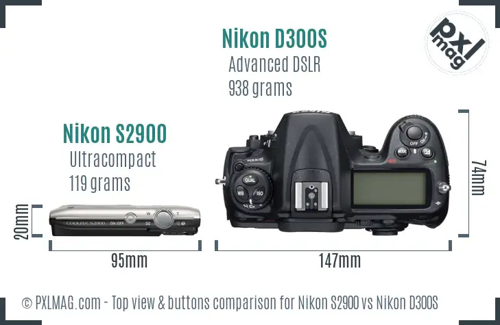 Nikon S2900 vs Nikon D300S top view buttons comparison