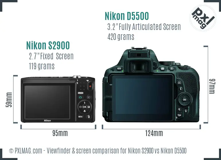 Nikon S2900 vs Nikon D5500 Screen and Viewfinder comparison