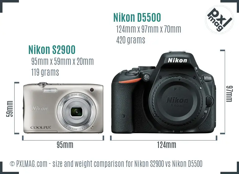 Nikon S2900 vs Nikon D5500 size comparison