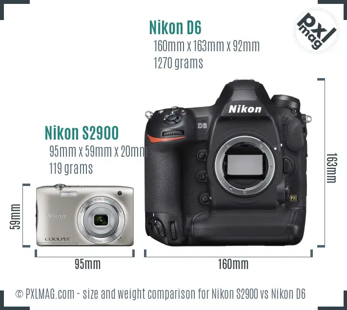Nikon S2900 vs Nikon D6 size comparison