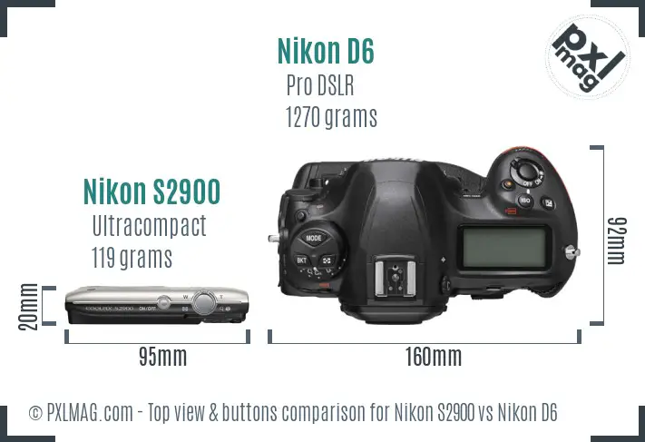 Nikon S2900 vs Nikon D6 top view buttons comparison