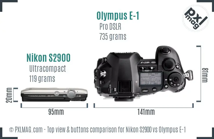 Nikon S2900 vs Olympus E-1 top view buttons comparison