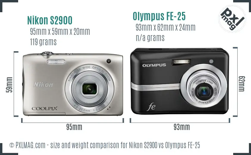 Nikon S2900 vs Olympus FE-25 size comparison