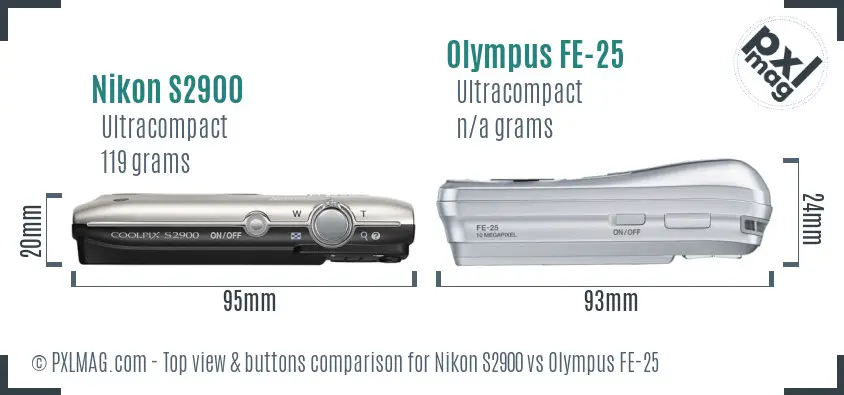 Nikon S2900 vs Olympus FE-25 top view buttons comparison