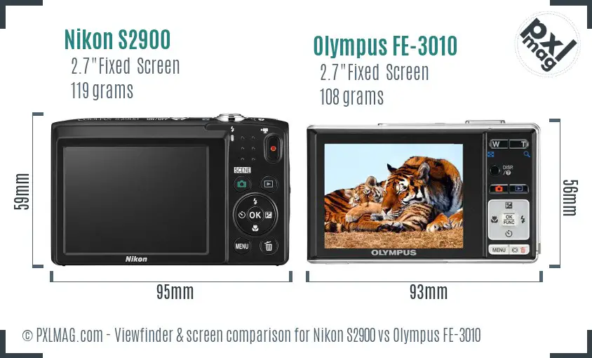 Nikon S2900 vs Olympus FE-3010 Screen and Viewfinder comparison