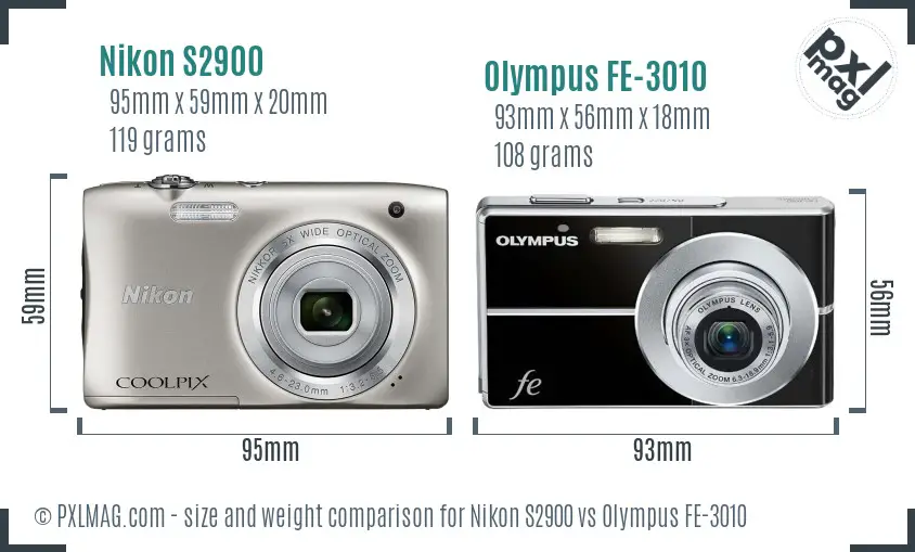 Nikon S2900 vs Olympus FE-3010 size comparison