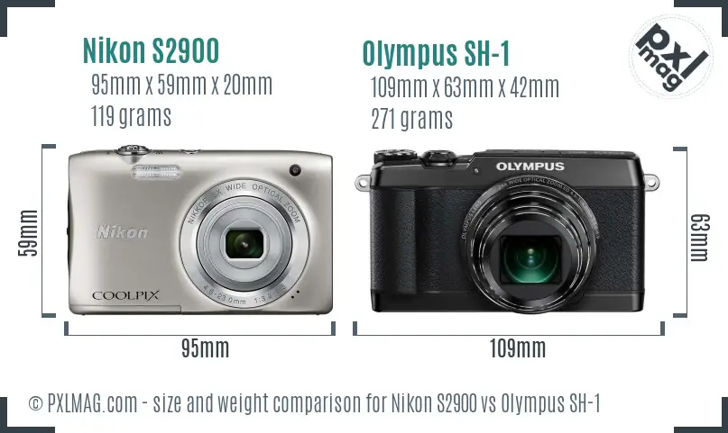 Nikon S2900 vs Olympus SH-1 size comparison